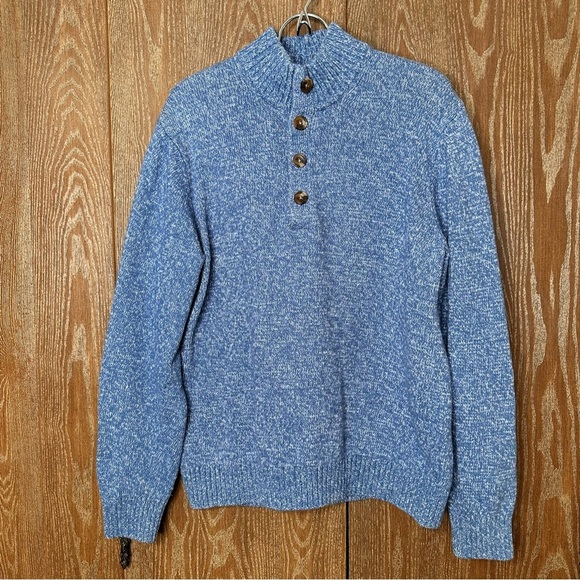 Izod Mens Blue Mock Neck Quater Button Up Sweater Knit Pullover Casual - Picture 1 of 7